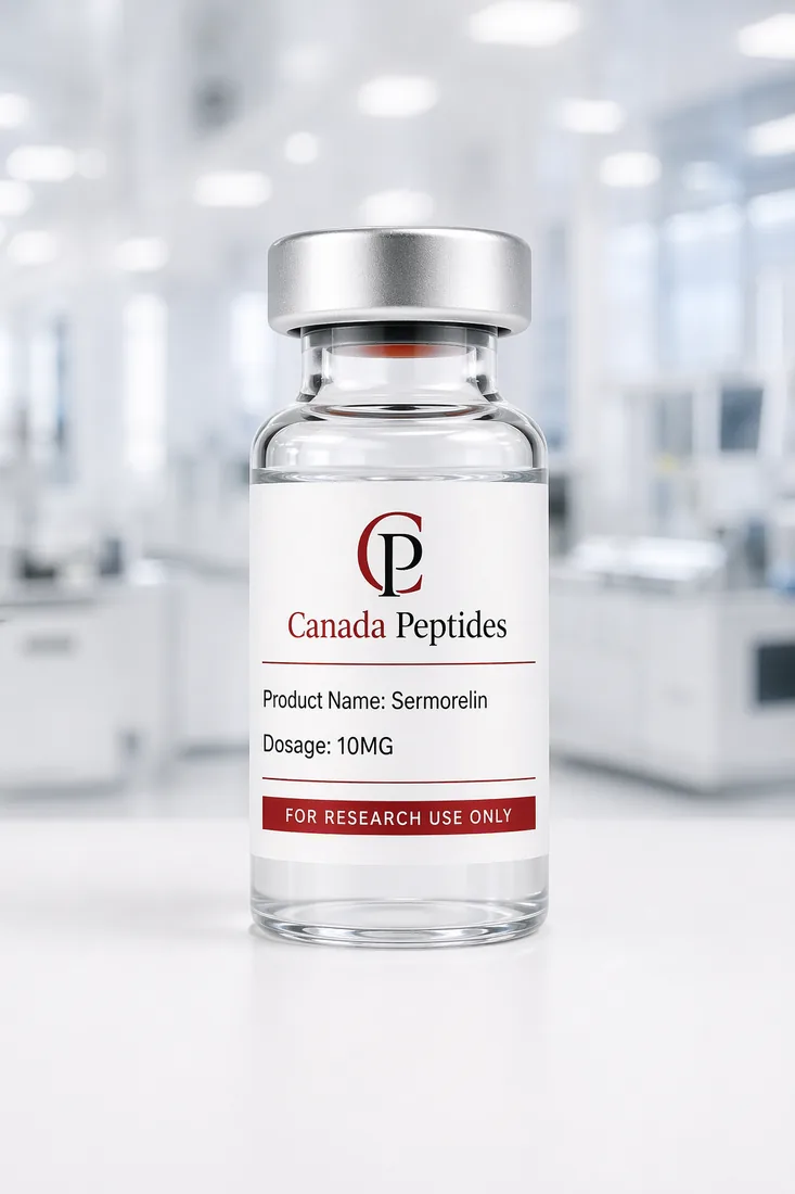 Sermorelin 10mg product vial in laboratory setting